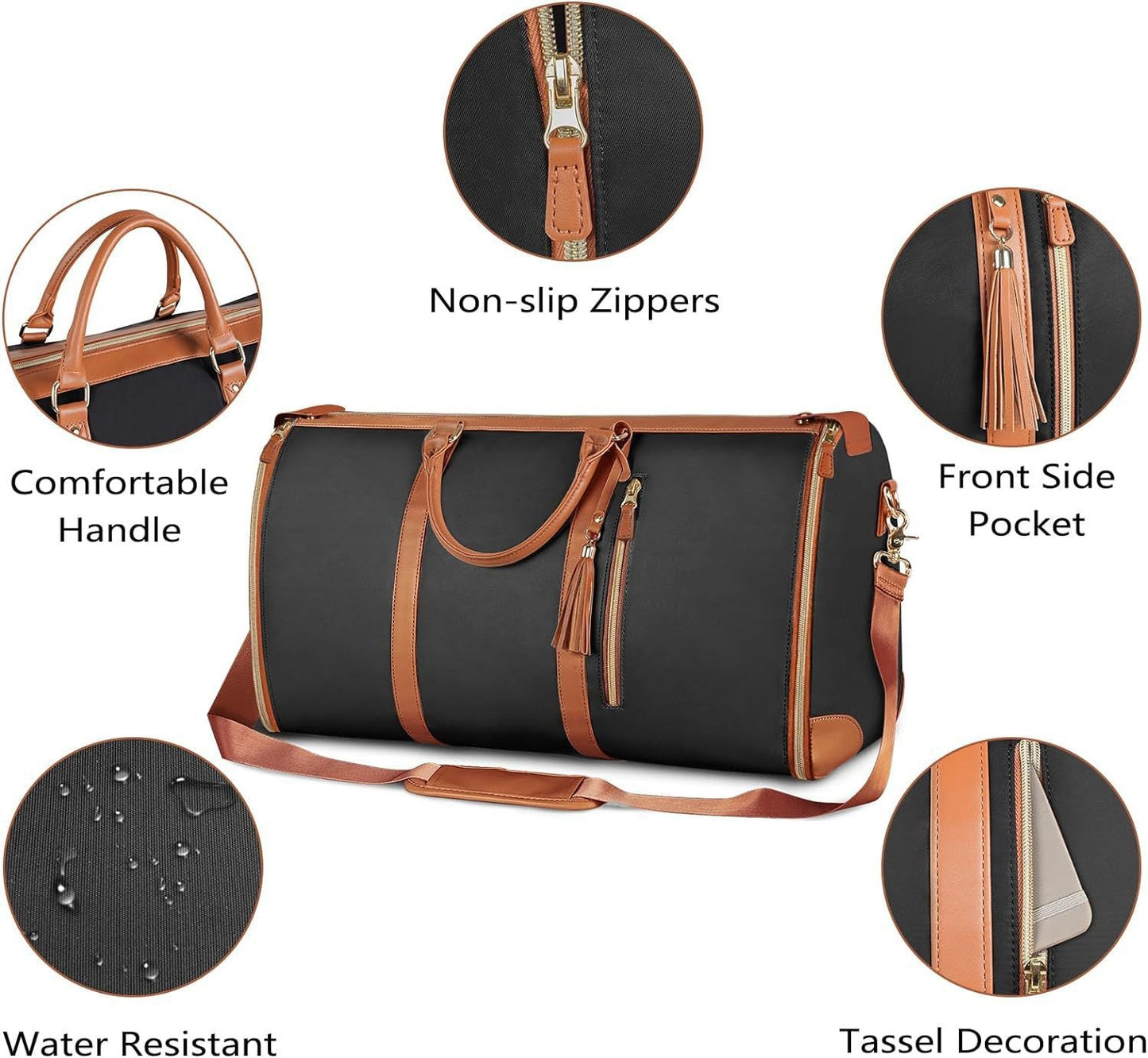 Black 56-75L Large Capacity Foldable Garment Duffel Bag with Shoe Pouch - PU Leather Convertible Suit Carrier, Anti-Wrinkle Travel & Weekender Bag