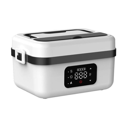 1L White Cordless Waterless Heated Lunch Box - Portable 304 Stainless Steel Bento Box for Picnic Students Office Workers, Timed Insulation & USB Rechargeable.