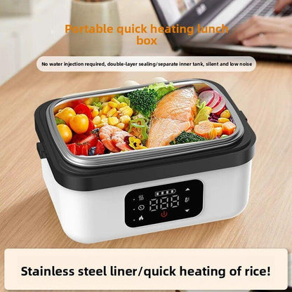 1L Black Cordless Waterless Heated Lunch Box - Portable 304 Stainless Steel Bento Box for Picnic Students Office Workers, Timed Insulation & USB Rechargeable.