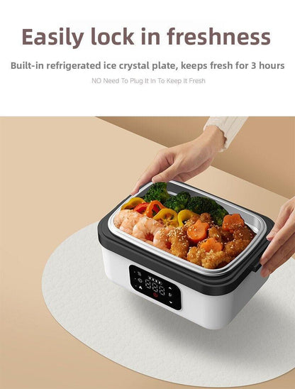 1L Black Cordless Waterless Heated Lunch Box - Portable 304 Stainless Steel Bento Box for Picnic Students Office Workers, Timed Insulation & USB Rechargeable.