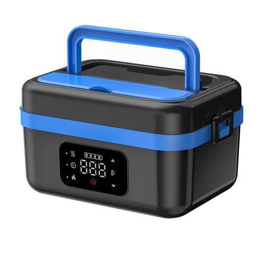 1L Black-Blue Cordless Waterless Heated Lunch Box - Portable 304 Stainless Steel Bento Box for Picnic Students Office Workers, Timed Insulation & USB Rechargeable.