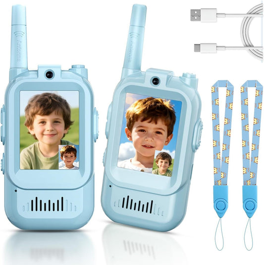 2-Pack Mini Wireless Video Intercom Set for Children(Blue) - Educational and Interactive Dual-Frequency Walkie Talkie Toy for Playtime.