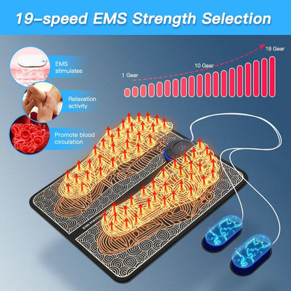 EMS Foot Massager Mat With 4 Adhesive Pads & Remote Control - Pulse Device for Foot Reflexology, Deep Tissue Massage, and Acupressure Stimulation