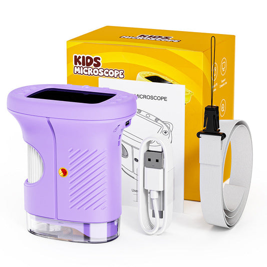 Purple Kids Handheld Digital Microscope - 2.4-inch HD Portable Magnifier with 1000x Magnification, 2MP Camera, and Built-in Storage & LED.
