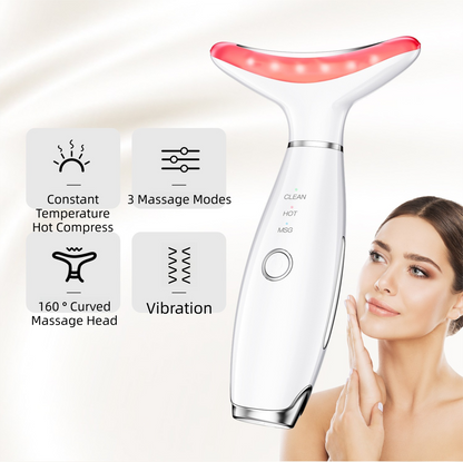 Pink Color Light Therapy Beauty Tool and Neck Massager -  Essence Infusion Device for Lifting, Firming, Hydration & Skin Rejuvenation