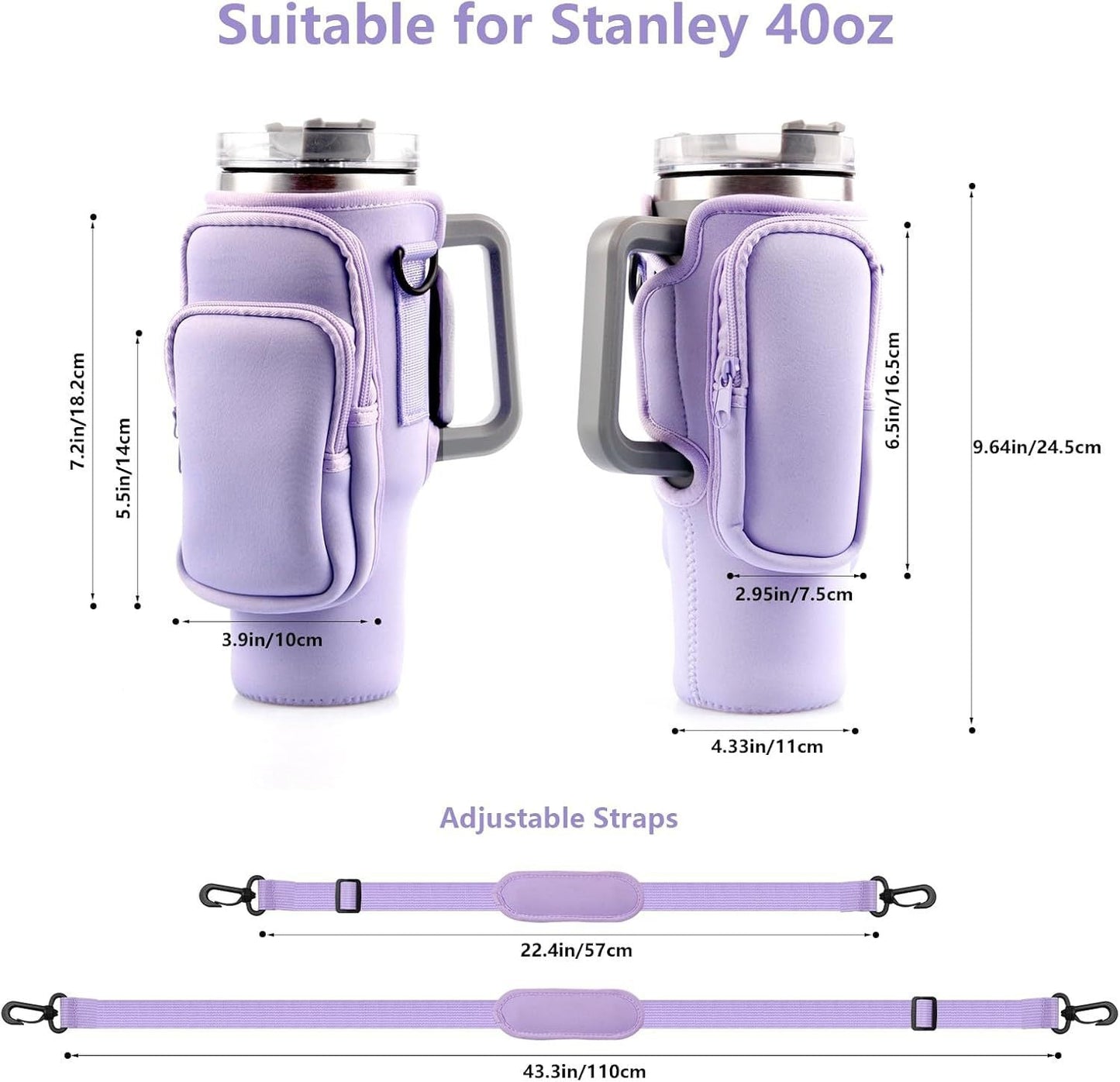 40oz Rose Red Insulated Tumbler Carrier Sleeve with Adjustable Shoulder Strap - Neoprene Triple-Pocket Holder for Outdoor and Car Use