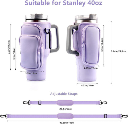 40oz Rose Red Insulated Tumbler Carrier Sleeve with Adjustable Shoulder Strap - Neoprene Triple-Pocket Holder for Outdoor and Car Use