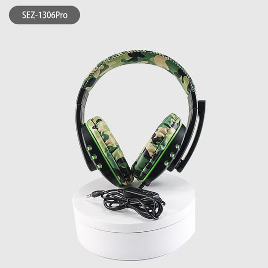 Camouflage Green Over-Ear Wired Gaming Headset with Microphone - Direct Plug-in E-Sports Headphones for PC, Console & Mobile Gaming.