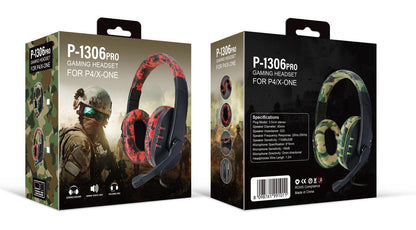 Camouflage Red Over-Ear Wired Gaming Headset with Microphone - Direct Plug-in E-Sports Headphones for PC, Console & Mobile Gaming.