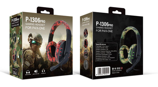 Camouflage Red Over-Ear Wired Gaming Headset with Microphone - Direct Plug-in E-Sports Headphones for PC, Console & Mobile Gaming.