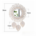 M0404 Bohemian Macrame Wall Hanging Mirror with Hand-Woven Petal Accents - Artistic Round Fringe Mirror for Home Decor