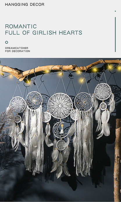 5-Piece Bohemian Handmade Dreamcatcher Wall Hanging Set (Pink) - Nordic Style Feather Room Decor with Premium Gift Box