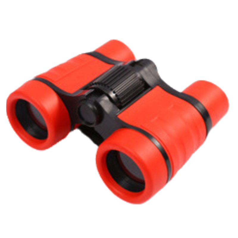 Red 6X30 Lightweight Kids Binoculars with Non-Slip Colorful Rubber Grips - Educational Outdoor Exploration Toy with Shoulder Strap.