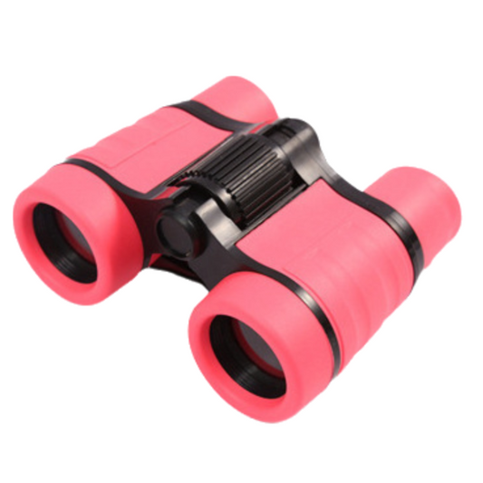Pink 6X30 Lightweight Kids Binoculars with Non-Slip Colorful Rubber Grips - Educational Outdoor Exploration Toy with Shoulder Strap.