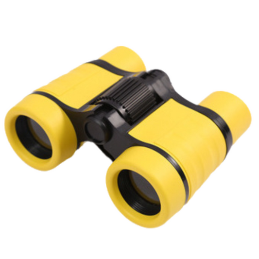 Yellow 6X30 Lightweight Kids Binoculars with Non-Slip Colorful Rubber Grips - Educational Outdoor Exploration Toy with Shoulder Strap.