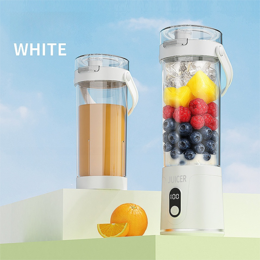 White Portable 600ml Wireless Juicer Blender with 12-Leaf Blades - 20,000 RPM High-Speed Smoothie Maker & Self-Cleaning Personal Blender for Travel and Home.