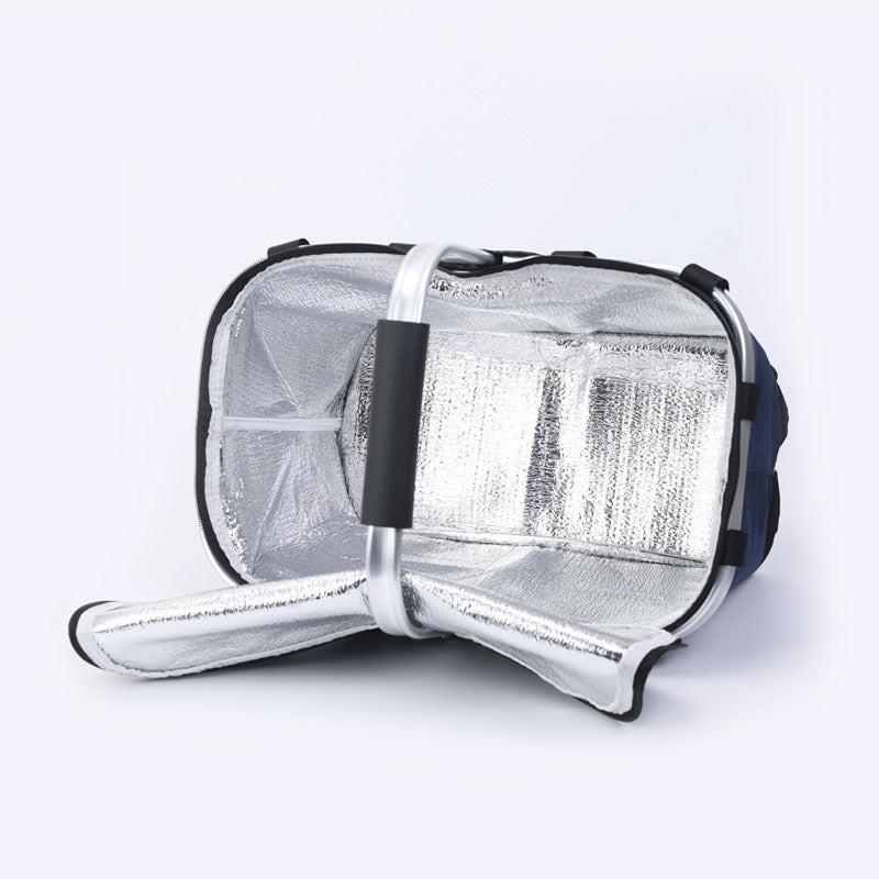 Red Foldable Insulated Picnic Basket With Zipper Lid & Handle - Modern Minimalist Large Capacity Thermal Shopping Basket for Grocery, Camping, and Meal Delivery.