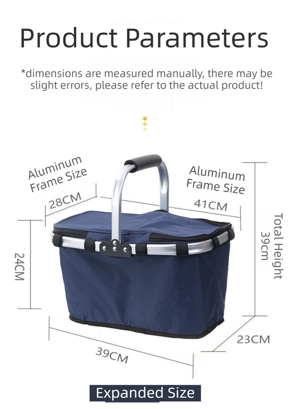 Red Foldable Insulated Picnic Basket With Zipper Lid & Handle - Modern Minimalist Large Capacity Thermal Shopping Basket for Grocery, Camping, and Meal Delivery.