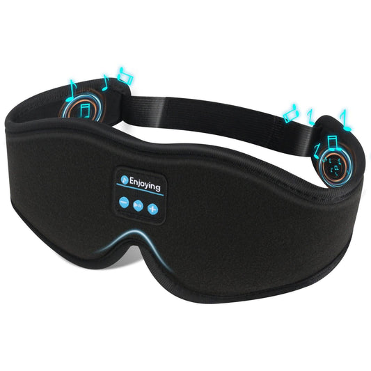 Black 3D Wireless Bluetooth Sleep Mask with Integrated Stereo Headphones - 100% Blackout Memory Foam Eye Mask, Ultra-Long Battery Life & Washable Design.