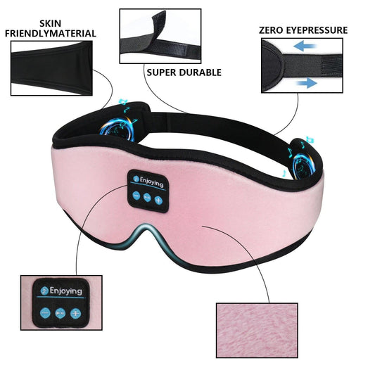 Black 3D Wireless Bluetooth Sleep Mask with Integrated Stereo Headphones - 100% Blackout Memory Foam Eye Mask, Ultra-Long Battery Life & Washable Design.