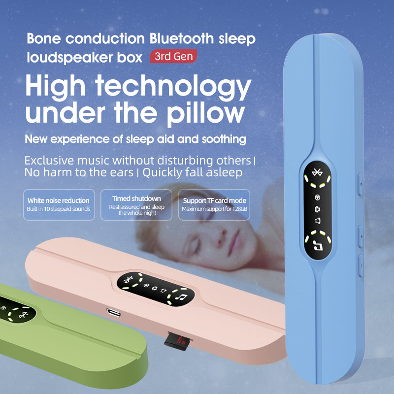 Blue SMB-07 Bone Conduction Under-Pillow Speaker -  Bluetooth 5.4 Ultra-Thin Sleep Aid Sound Bar with Dual Speaker Resonance & 36 Built-in White Noise Tracks