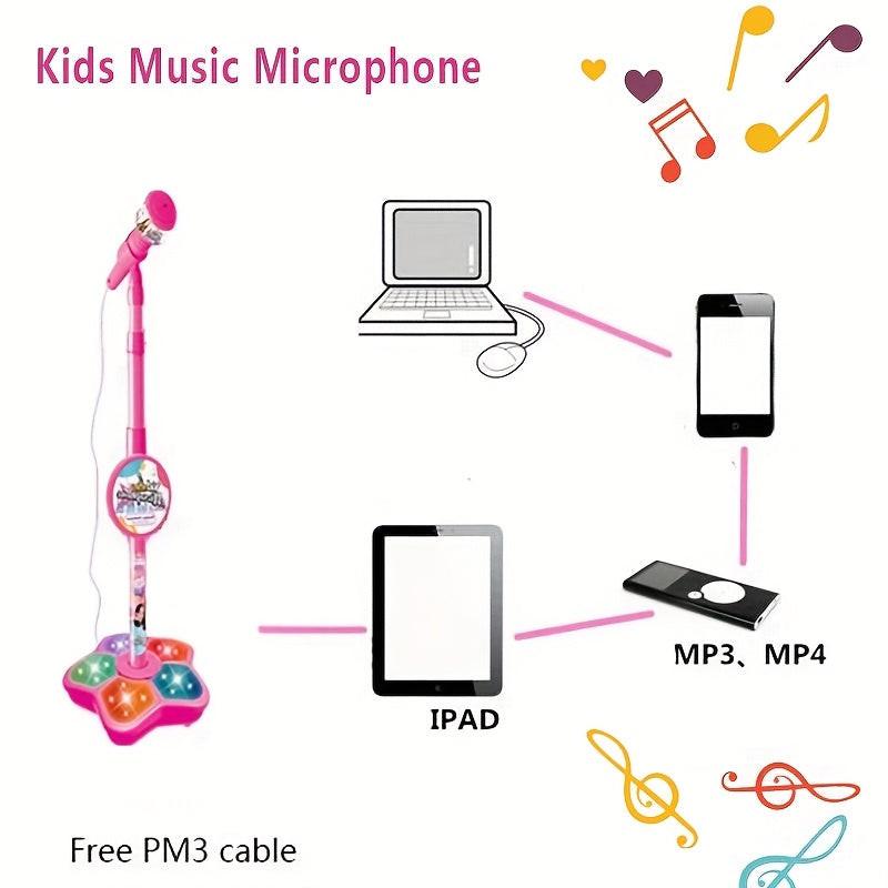 Kids Black Karaoke Microphone & Adjustable Stand Toy - Portable Singing Machine Educational Musical Toy, Connects to Smartphones for MP3 Music Playback.