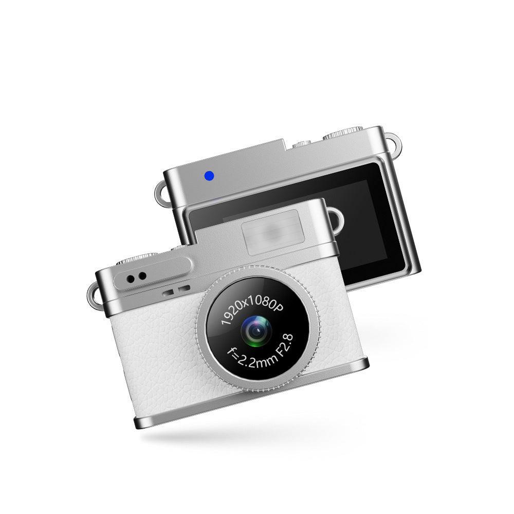 Retro Style Ultra-Mini Thumb Cam for Vlogging (White) - Portable Digital Photo & Video Recorder with 32GB Memory Card & 0.96" Screen, Free Wearable Keychain & Necklace.