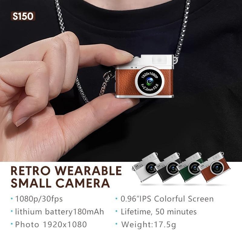 Retro Style Ultra-Mini Thumb Cam for Vlogging (White) - Portable Digital Photo & Video Recorder with 32GB Memory Card & 0.96" Screen, Free Wearable Keychain & Necklace.