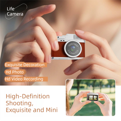 Retro Style Ultra-Mini Thumb Cam for Vlogging (White) - Portable Digital Photo & Video Recorder with 32GB Memory Card & 0.96" Screen, Free Wearable Keychain & Necklace.