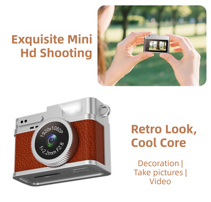 Retro Style Ultra-Mini Thumb Cam for Vlogging (White) - Portable Digital Photo & Video Recorder with 32GB Memory Card & 0.96" Screen, Free Wearable Keychain & Necklace.