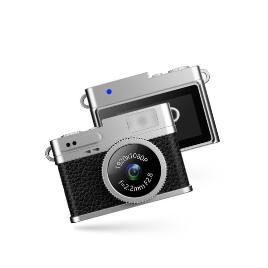 Retro Style Ultra-Mini Thumb Cam for Vlogging (Black) - Portable Digital Photo & Video Recorder with 32GB Memory Card & 0.96" Screen, Free Wearable Keychain & Necklace.