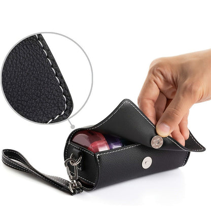 Portable 7-Day Weekly Travel Pill Organizer with Black PU Leather Pouch - 14 Black Compartments AM/PM Medication Planner, Dustproof & Light-Shielding