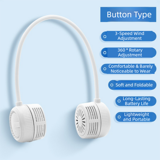 White Foldable Bladeless Neck Fan - Portable Turbine Fan with 3-Speed & 360Â° Flexible Silicone Hose for Travel, Office, and Outdoor Use.