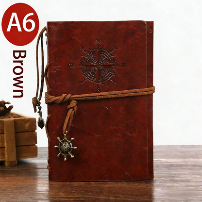 2-Pack A6 Nautical Vintage PU Leather Student Notebook - Pirate Style Strapped Diary with 150 Pages of Refillable Kraft Paper(Brown).