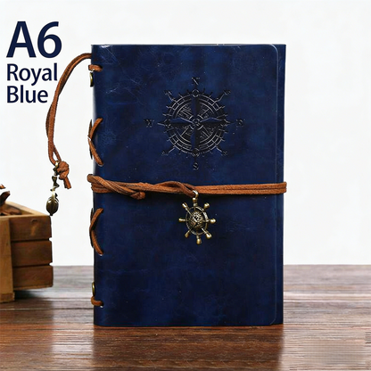 2-Pack A6 Nautical Vintage PU Leather Student Notebook - Pirate Style Strapped Diary with 150 Pages of Refillable Kraft Paper(Royal Blue).