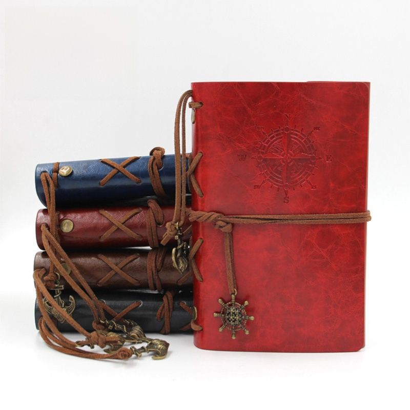 2-Pack A6 Nautical Vintage PU Leather Student Notebook - Pirate Style Strapped Diary with 150 Pages of Refillable Kraft Paper(Royal Blue).