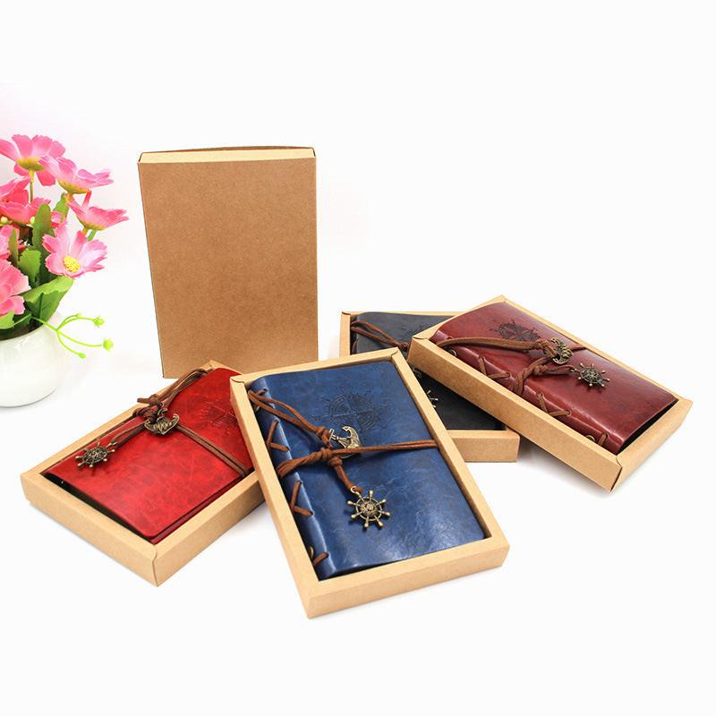 2-Pack A6 Nautical Vintage PU Leather Student Notebook - Pirate Style Strapped Diary with 150 Pages of Refillable Kraft Paper(Royal Blue).
