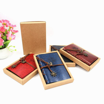 2-Pack A6 Nautical Vintage PU Leather Student Notebook - Pirate Style Strapped Diary with 150 Pages of Refillable Kraft Paper(Royal Blue).