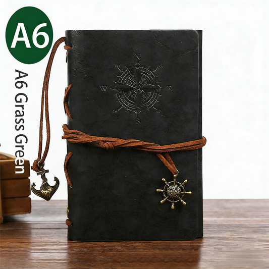 2-Pack A6 Nautical Vintage PU Leather Student Notebook - Pirate Style Strapped Diary with 150 Pages of Refillable Kraft Paper(Grass Green).