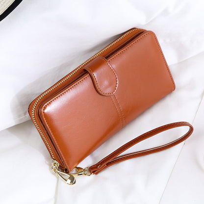 Rose Red Women's Long Buckle Closure Wallet - PU Lether Large Capacity Multi-Slot Card Holder & Purse Combo wIth Wristband