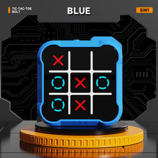 Blue All-in-One Tic-Tac-Toe Desktop Game - Portable Family Interactive Board Toy, Brain Training Puzzle & Travel-Friendly Strategy Game.