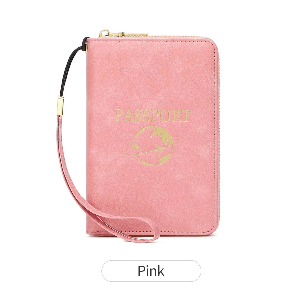 Pink RFID Blocking Travel Passport Holder - Multi-functional Waterproof PU Leather Security Travel Wallet with Zipper and Wristband
