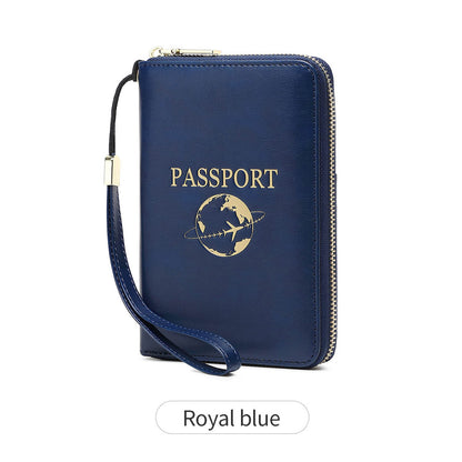 Royal Blue RFID Blocking Travel Passport Holder - Multi-functional Waterproof PU Leather Security Travel Wallet with Zipper and Wristband