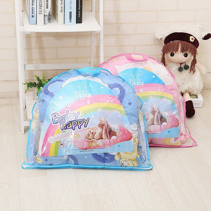 Pink Polka Dots Portable 3-in-1 Mosquito Net Set with Soft Sleep Pad & Pillow - Foldable Pop-Up Travel Bassinet for Infants, Breathable Shield for Indoor & Outdoor Use