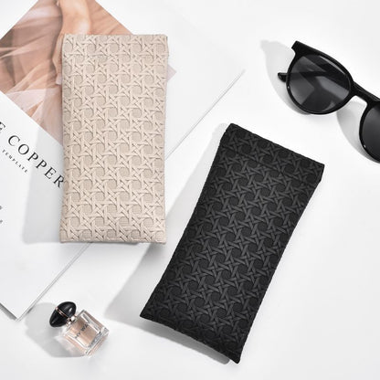 3-Pack White Woven Texture Eyeglass Cases - Retro PU Leather Anti-Pressure Glasses Pouch