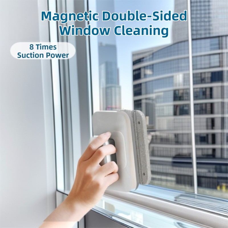 One Pair Magnetic Double-Sided Window Cleaner for 3-10mm Glass - Professional Glass Scrubber with 8X Strong Suction Power & Safety Rope.