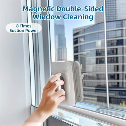One Pair Magnetic Double-Sided Window Cleaner for 3-10mm Glass - Professional Glass Scrubber with 8X Strong Suction Power & Safety Rope.