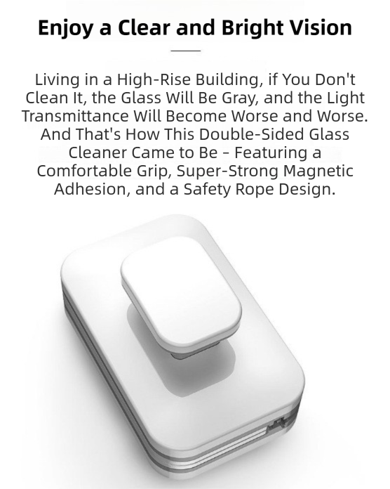 One Pair Magnetic Double-Sided Window Cleaner for 3-10mm Glass - Professional Glass Scrubber with 8X Strong Suction Power & Safety Rope.