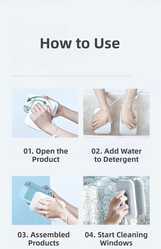 One Pair Magnetic Double-Sided Window Cleaner for 3-10mm Glass - Professional Glass Scrubber with 8X Strong Suction Power & Safety Rope.