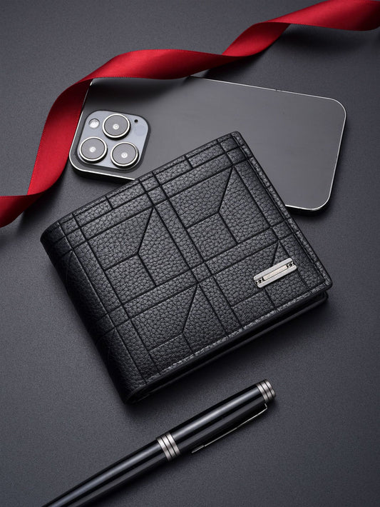 Black Men's Ultra-Thin PU Leather Wallet - Compact & Stylish Bi-fold Purse with Multiple Card Slots
